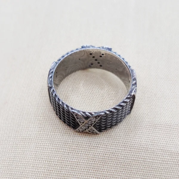 925 Silver Six Row Rope Ring w Diamond Ring - Image 2