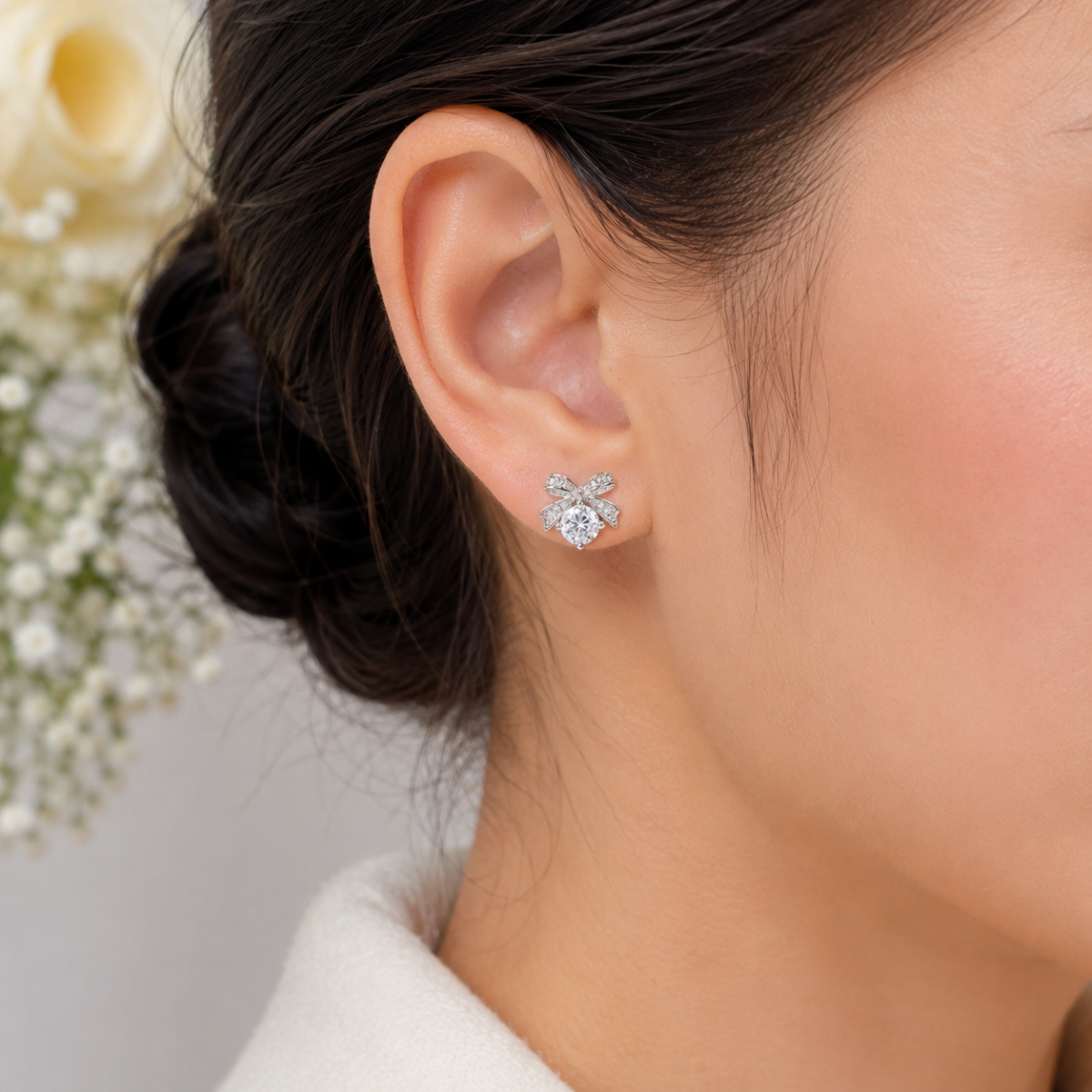 Elegant CZ Flower Silver Tops for Women - Image 2