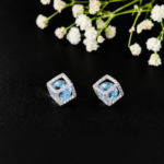 Luxury Blue CZ Square Silver Tops for Women