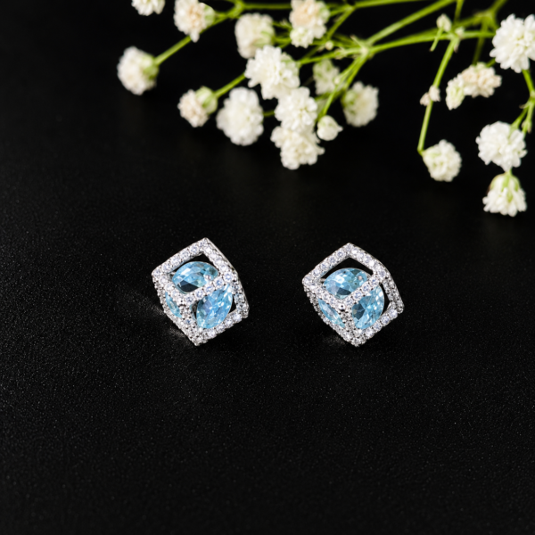 Luxury Blue CZ Square Silver Tops for Women