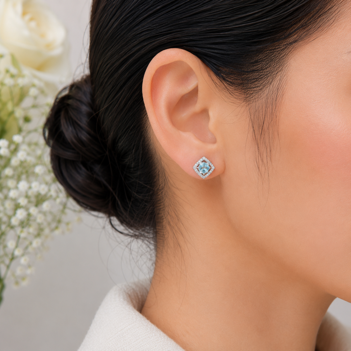 Luxury Blue CZ Square Silver Tops for Women - Image 2