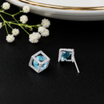 Luxury Blue CZ Square Silver Tops for Women - Image 3