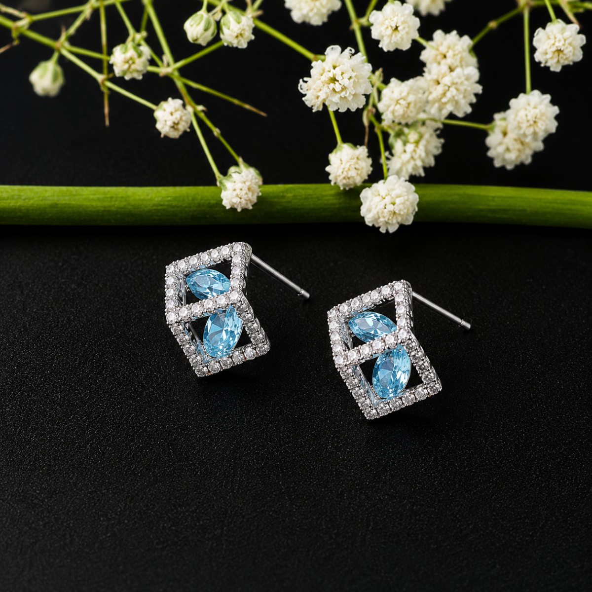 Luxury Blue CZ Square Silver Tops for Women - Image 4
