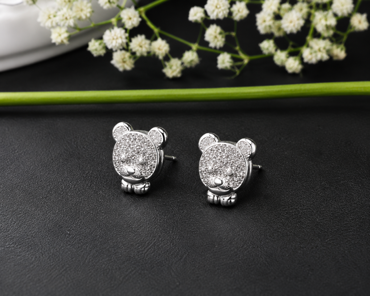 Cute Teddy Bear CZ Silver Tops for Women - Image 3