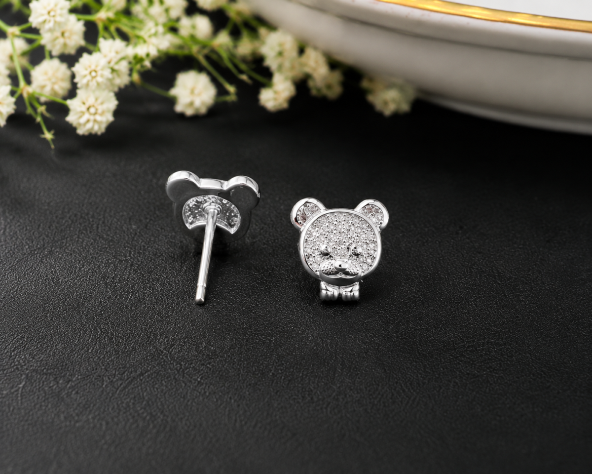 Cute Teddy Bear CZ Silver Tops for Women - Image 4