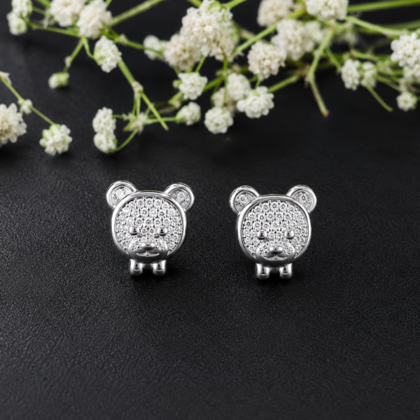 Cute Teddy Bear CZ Silver Tops for Women