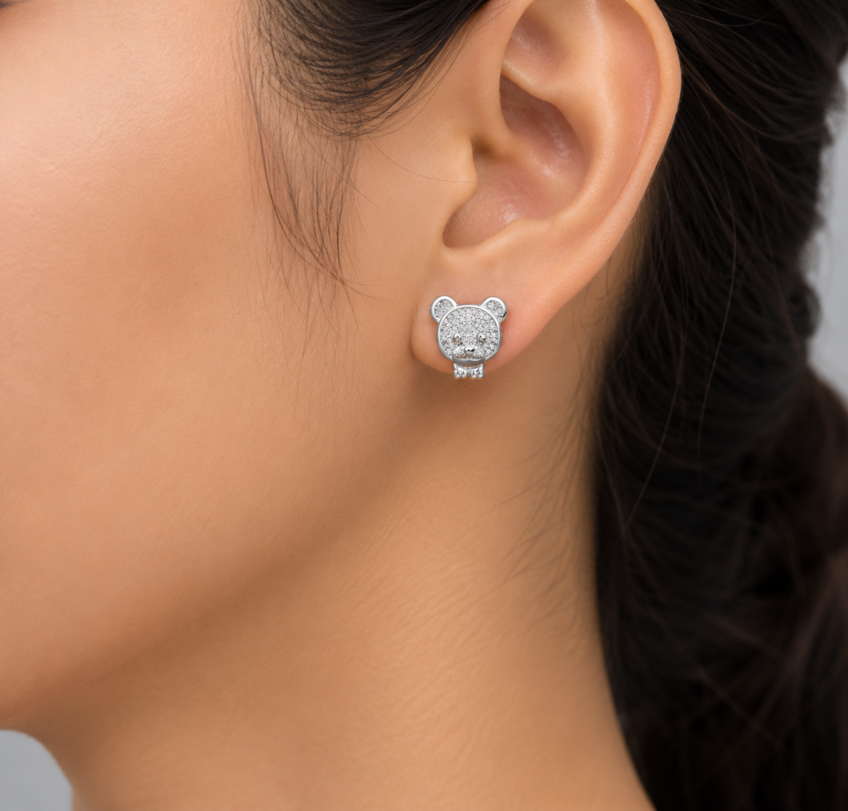 Cute Teddy Bear CZ Silver Tops for Women - Image 2