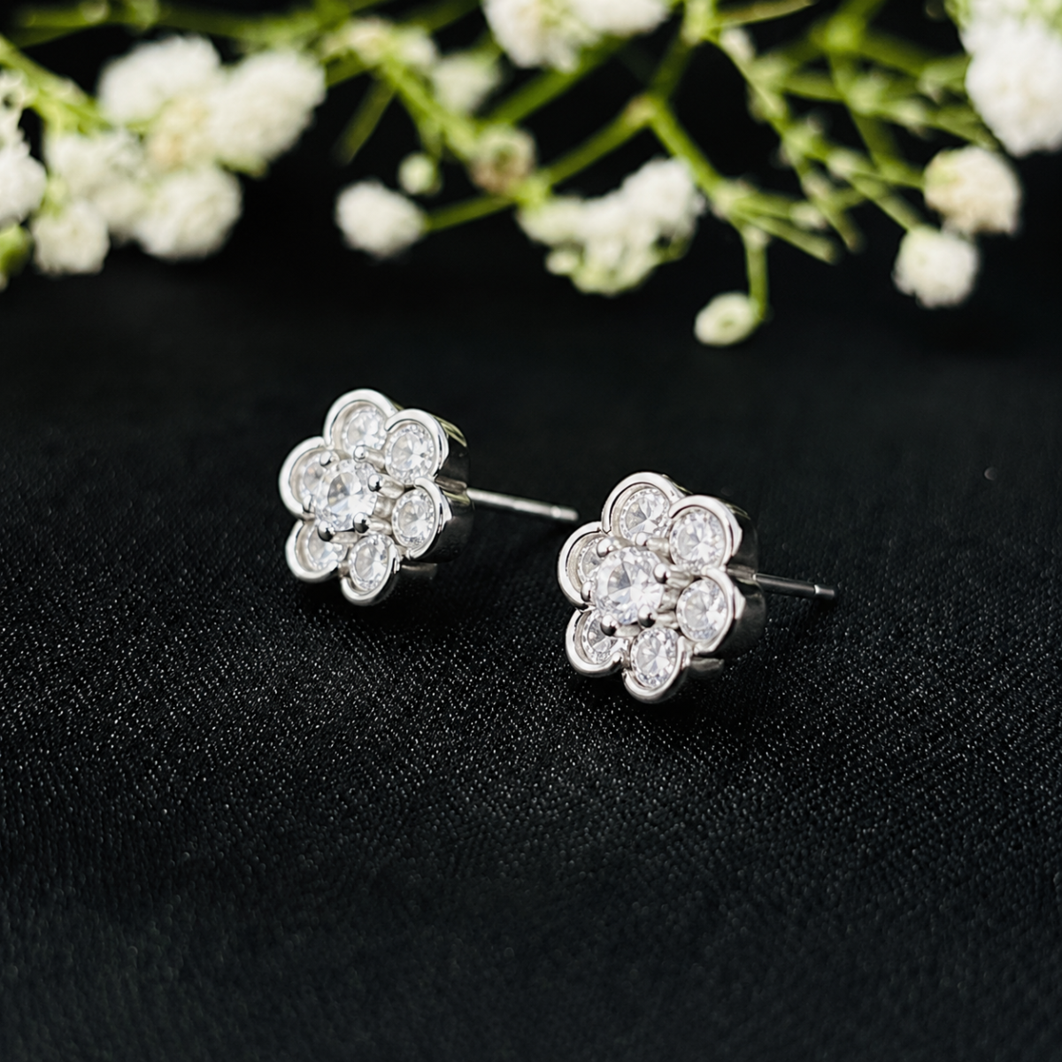 Elegant Flower Cluster CZ Silver Tops for Women - Image 3