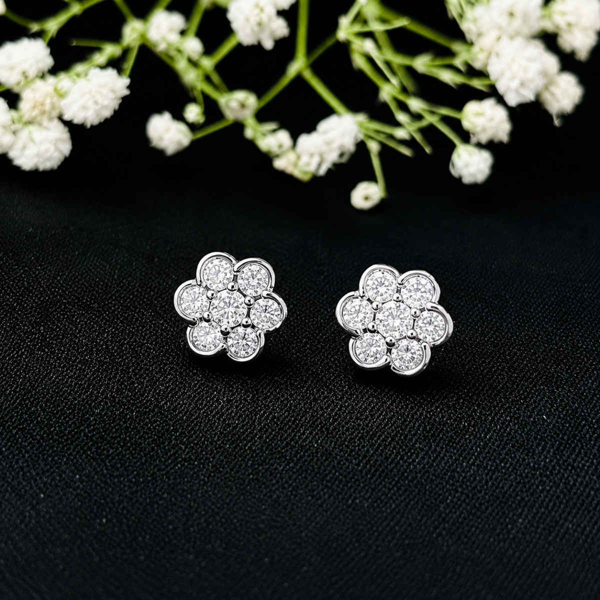 Elegant Flower Cluster CZ Silver Tops for Women - Image 1