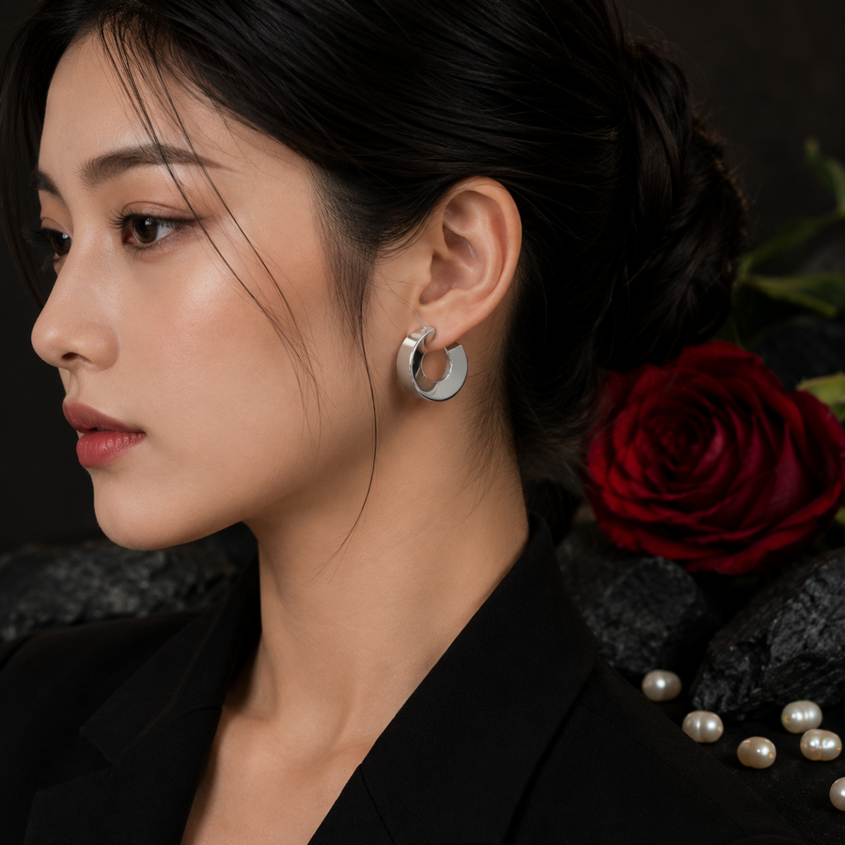 Modern C Shape Silver Hoop Tops for Women - Image 2