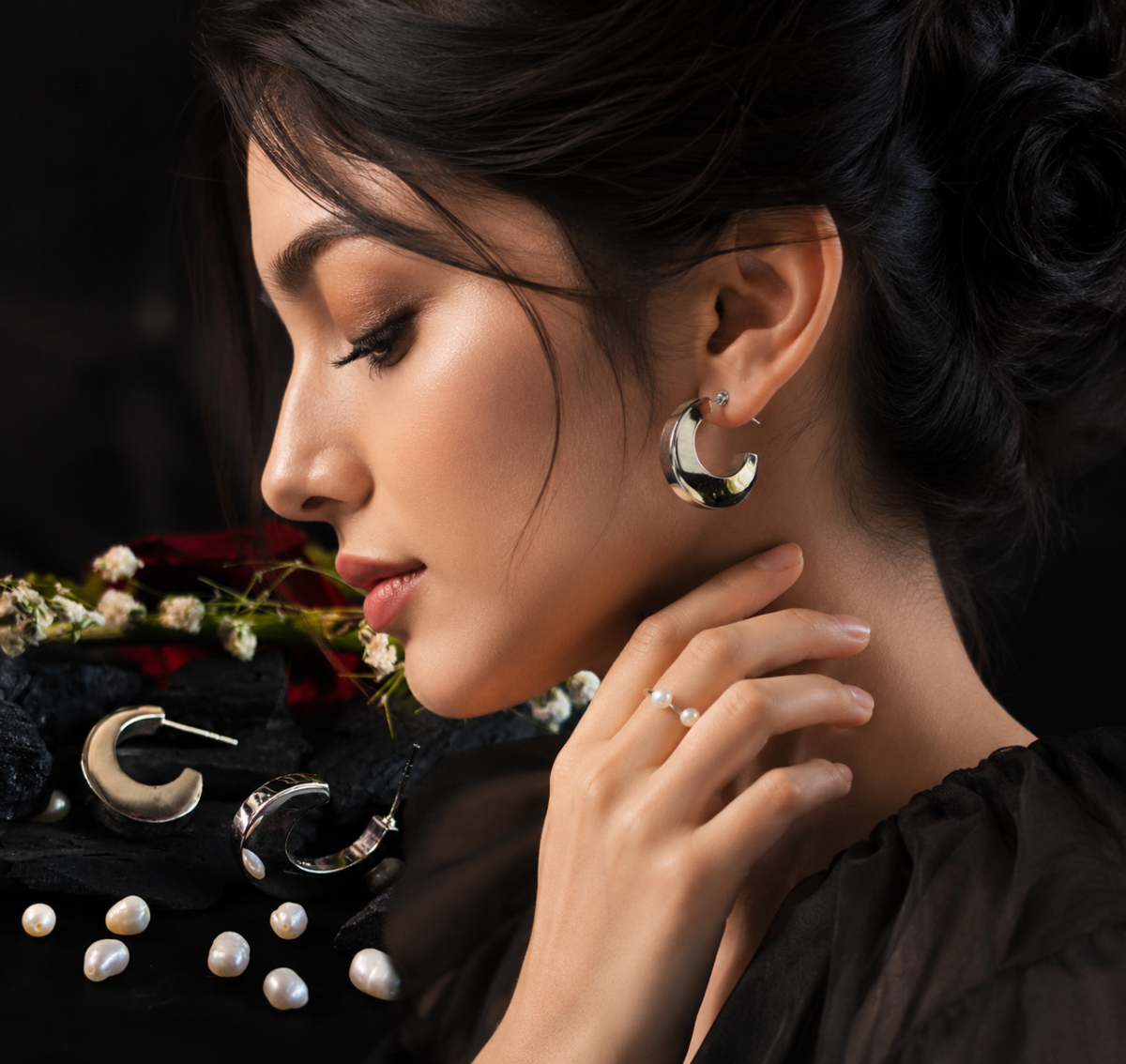 Classic Crescent Hoop Silver Tops for Women - Image 2