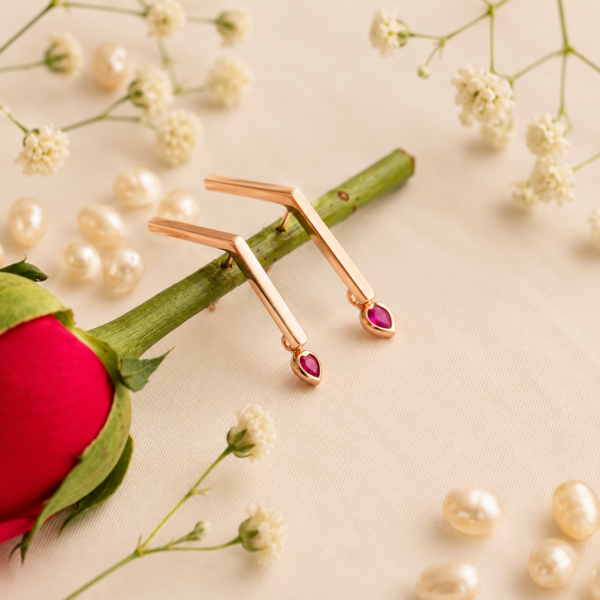 Minimal Ruby Drop Bar Silver Tops for Women