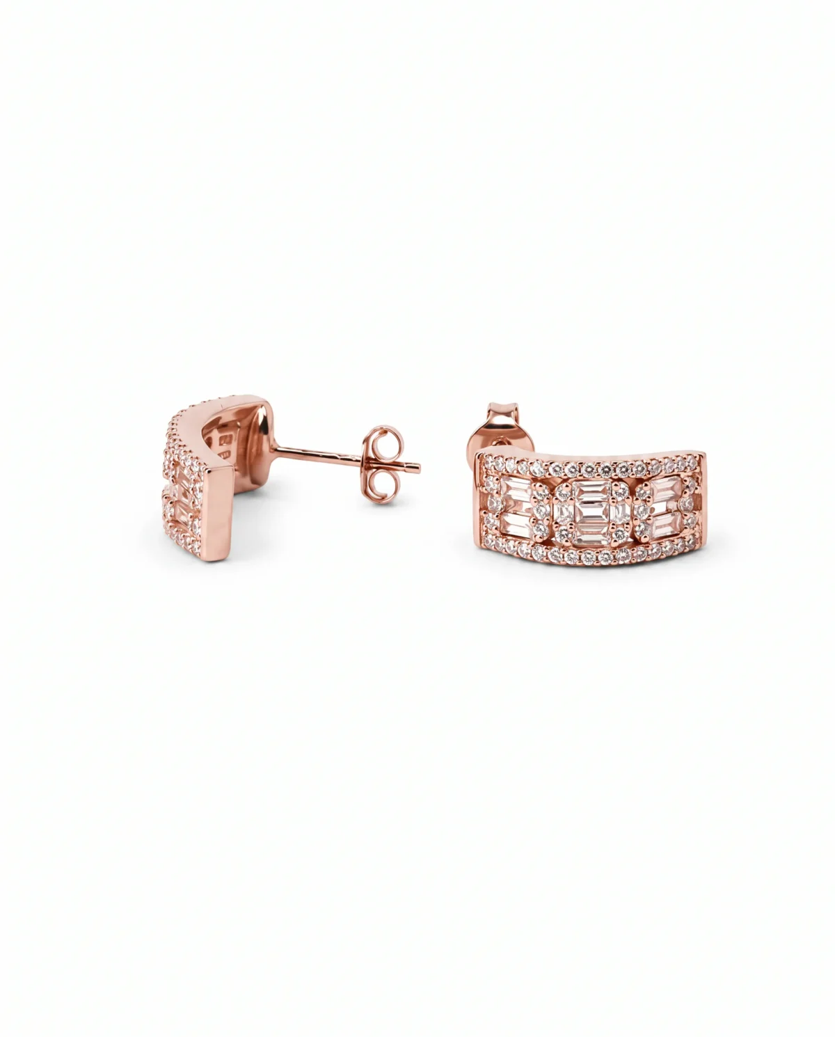 Pave CZ Half Hoop Earrings in Rhodium Silver - Image 1