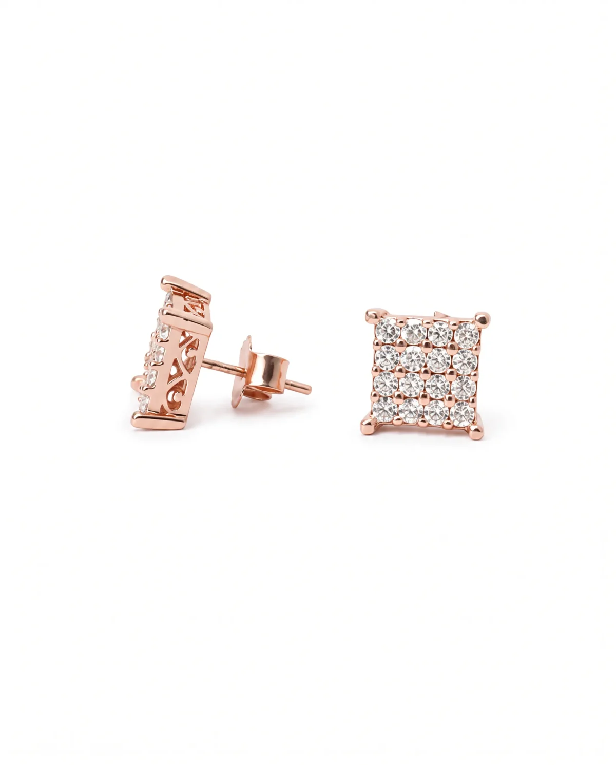 Square Pave CZ Stud Earrings in Rhodium Silver - Image 1