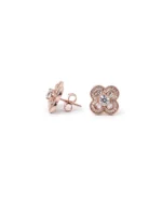 Petite Quatrefoil CZ Stud Earrings in Rhodium Silver