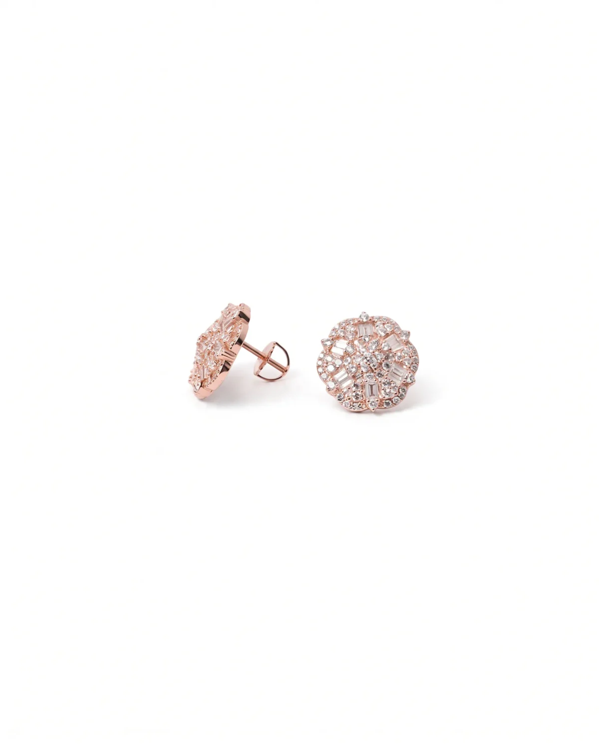 Round Pave Disc CZ Stud Earrings in Rhodium Silver - Image 1