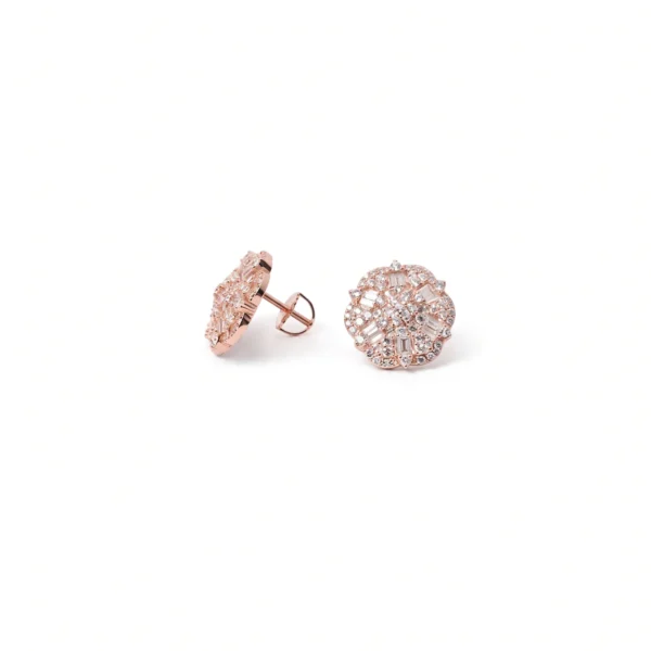 Round Pave Disc CZ Stud Earrings in Rhodium Silver