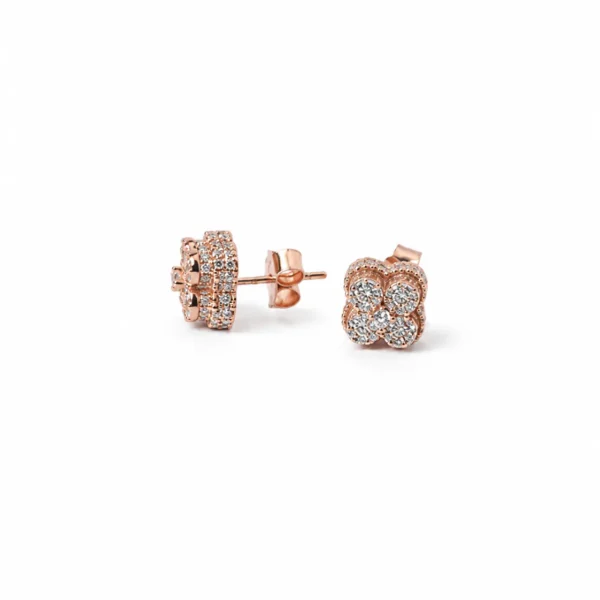 Quatrefoil Clover CZ Stud Earrings in Rhodium Silver