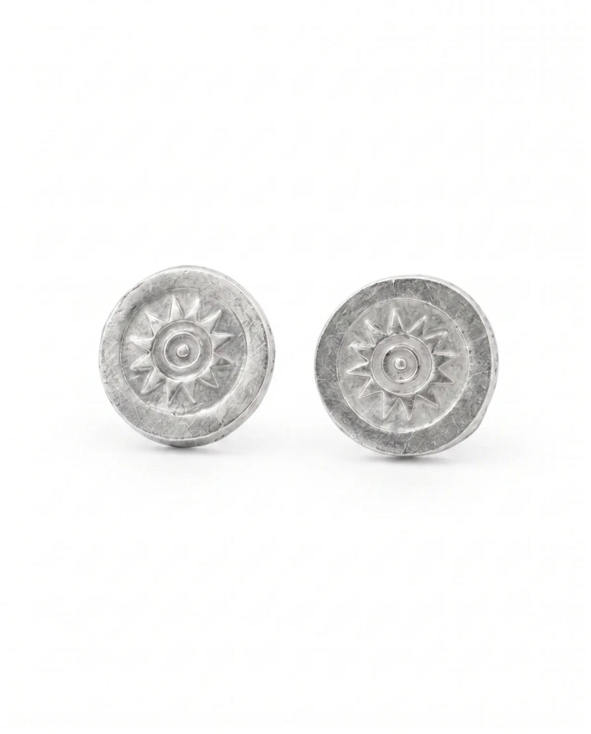 Stamped Sunburst Oval Stud Earrings in Rhodium Silver - Image 1