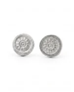 Stamped Sunburst Oval Stud Earrings in Rhodium Silver