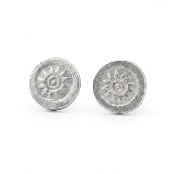 Stamped Sunburst Oval Stud Earrings in Rhodium Silver