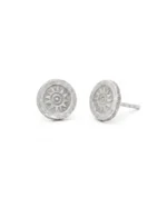 Stamped Sunburst Oval Stud Earrings in Rhodium Silver - Image 2