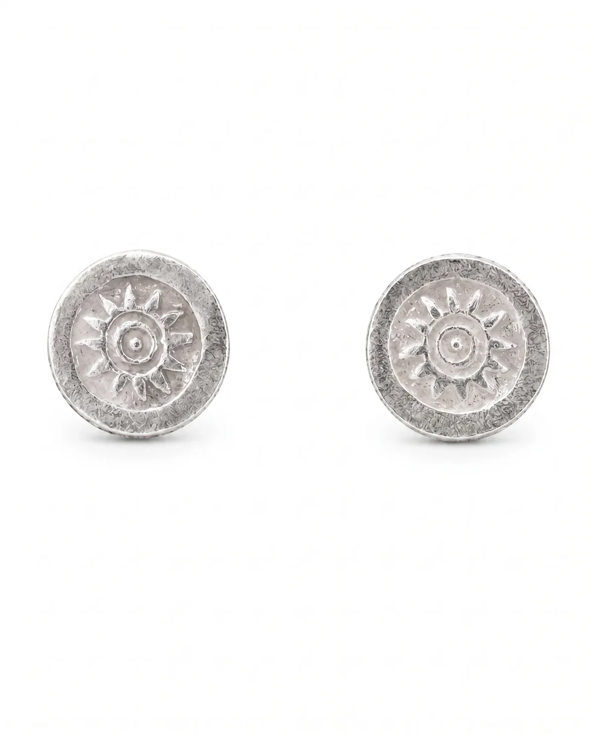 Stamped Sunburst Oval Stud Earrings in Rhodium Silver - Image 3