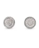 Stamped Sunburst Oval Stud Earrings in Rhodium Silver - Image 3