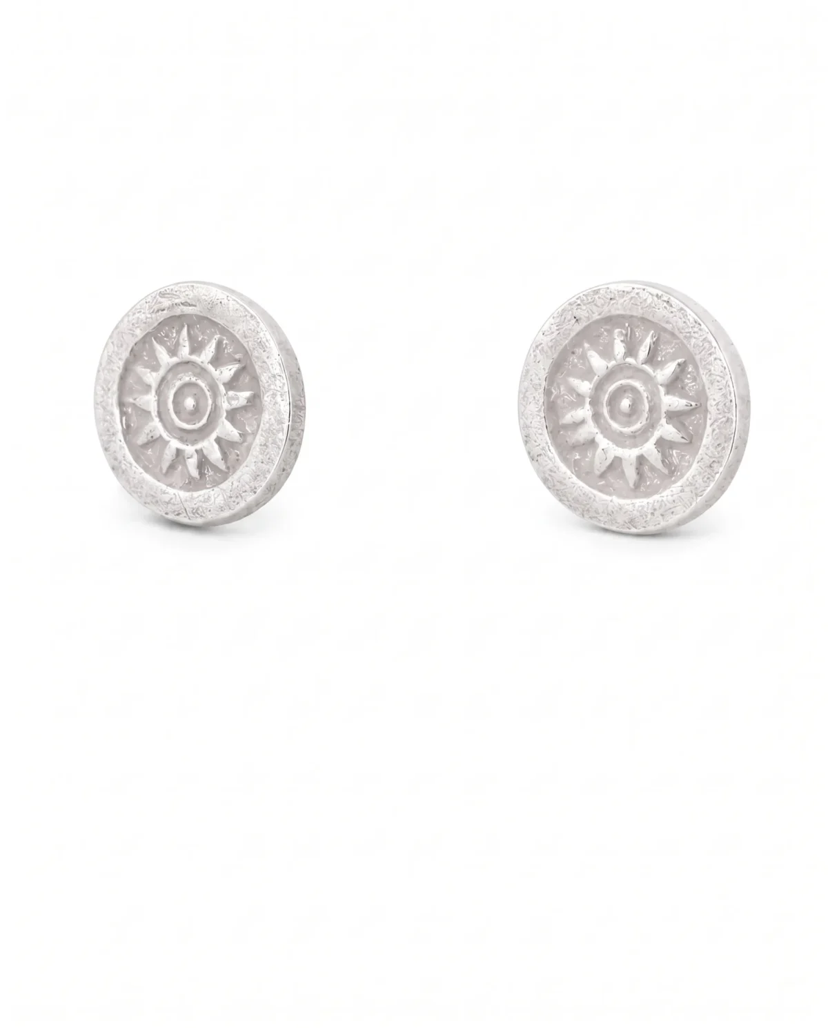 Stamped Sunburst Oval Stud Earrings in Rhodium Silver - Image 4