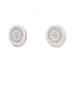 Stamped Sunburst Oval Stud Earrings in Rhodium Silver - Image 4