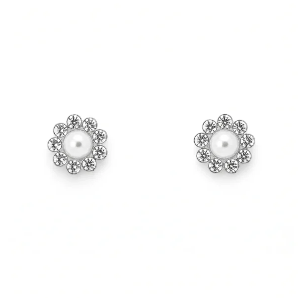 Miniature Pearl Solitaire Stud Earrings in Rhodium Silver
