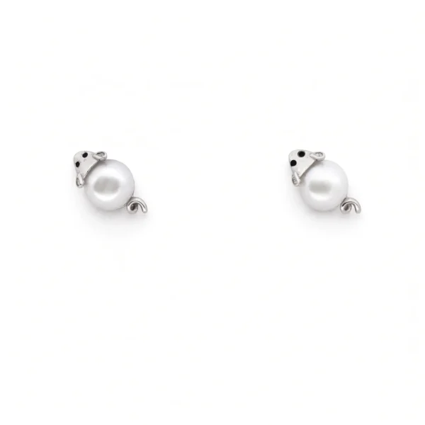 Crown Setting Pearl Stud Earrings in Rhodium Silver