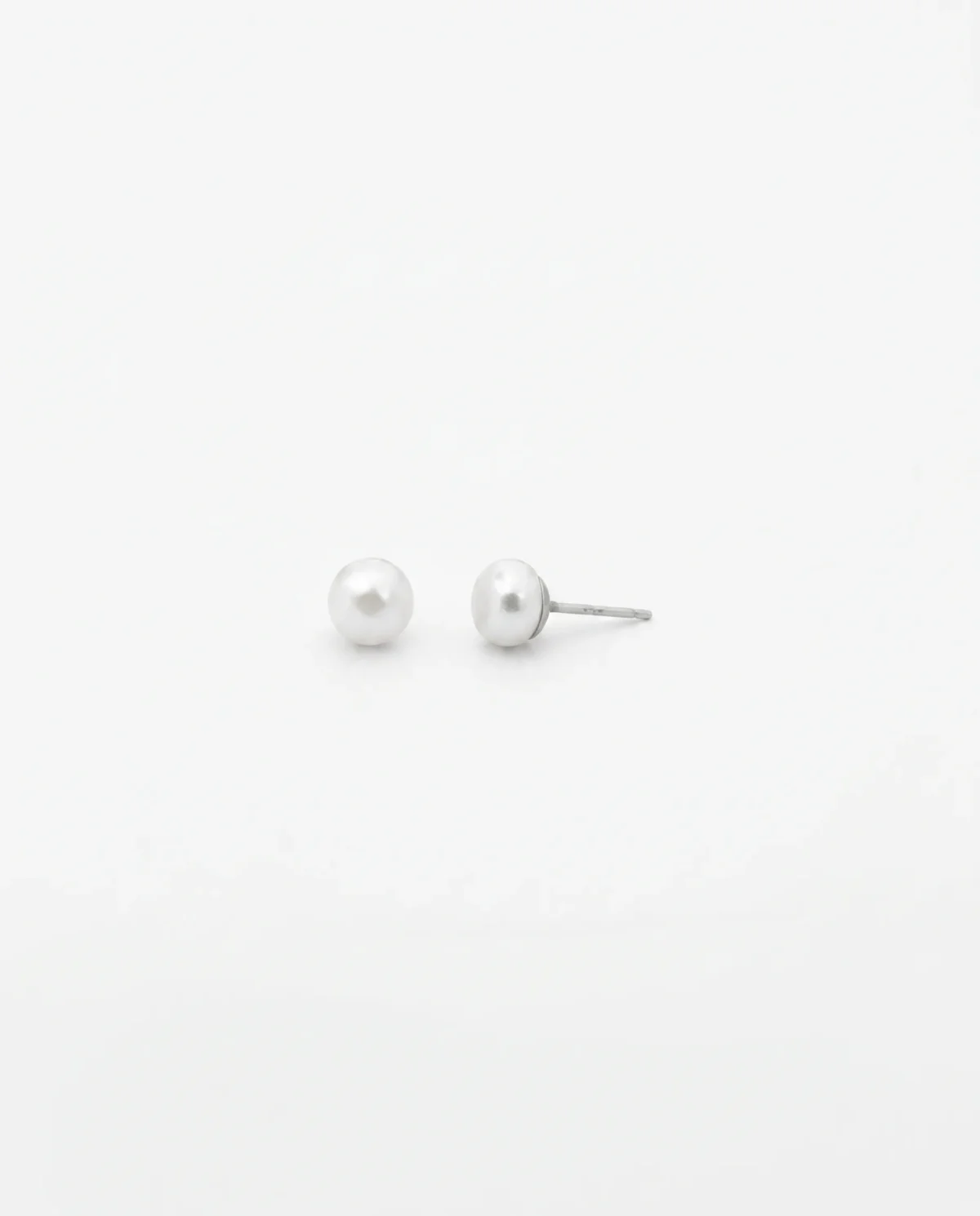 Classic Round Pearl Stud Earrings in Rhodium Silver - Image 2