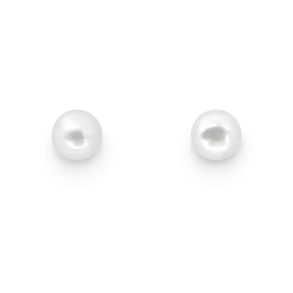 Classic Round Pearl Stud Earrings in Rhodium Silver