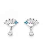 Vintage Art Deco Fan CZ Earrings in Rhodium Silver