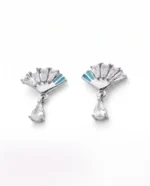 Vintage Art Deco Fan CZ Earrings in Rhodium Silver - Image 2