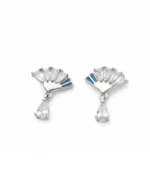 Vintage Art Deco Fan CZ Earrings in Rhodium Silver - Image 3