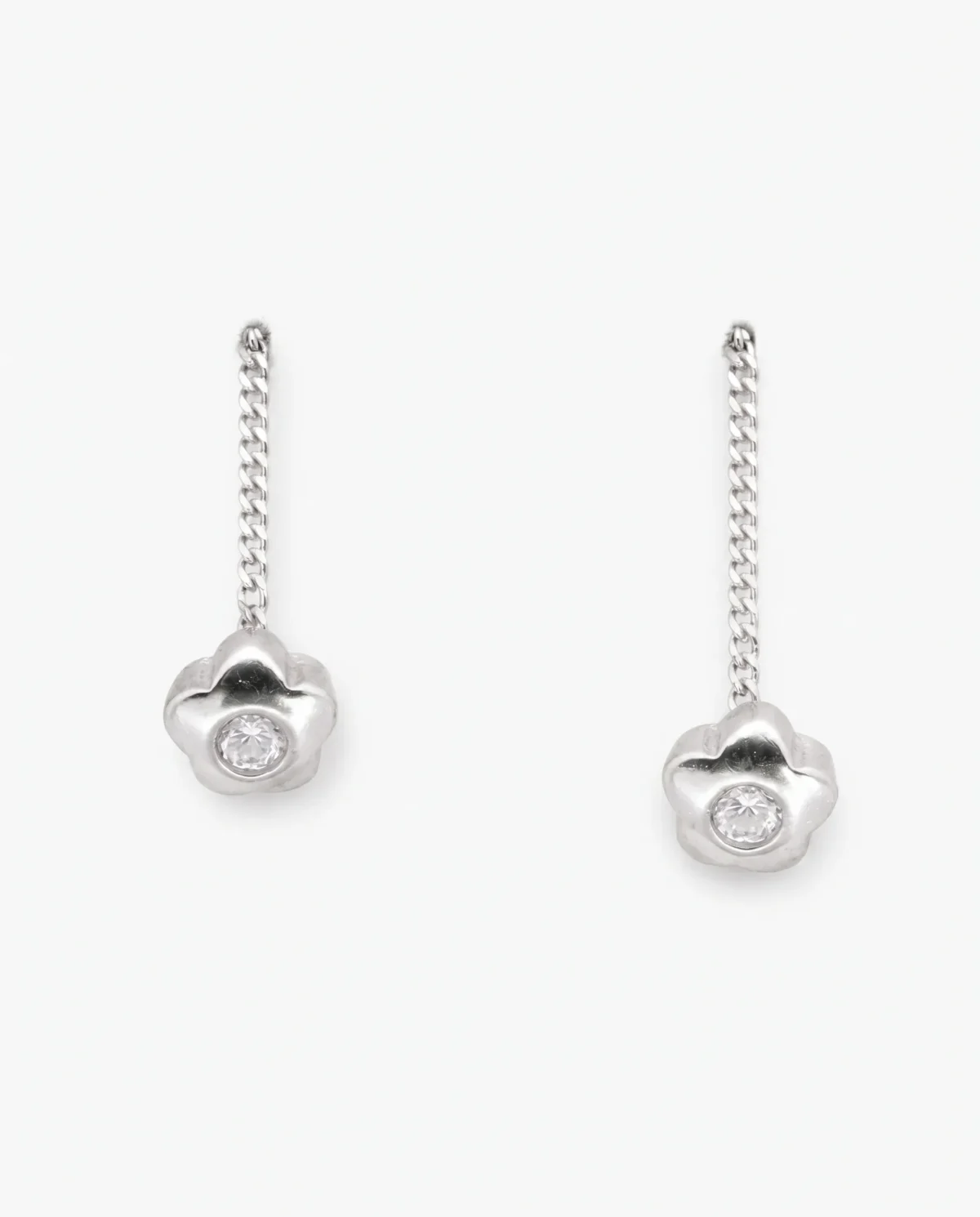 Round Solitaire CZ Sui Dhaga Threader Earrings in Rhodium Silver - Image 1