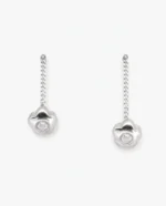 Round Solitaire CZ Sui Dhaga Threader Earrings in Rhodium Silver