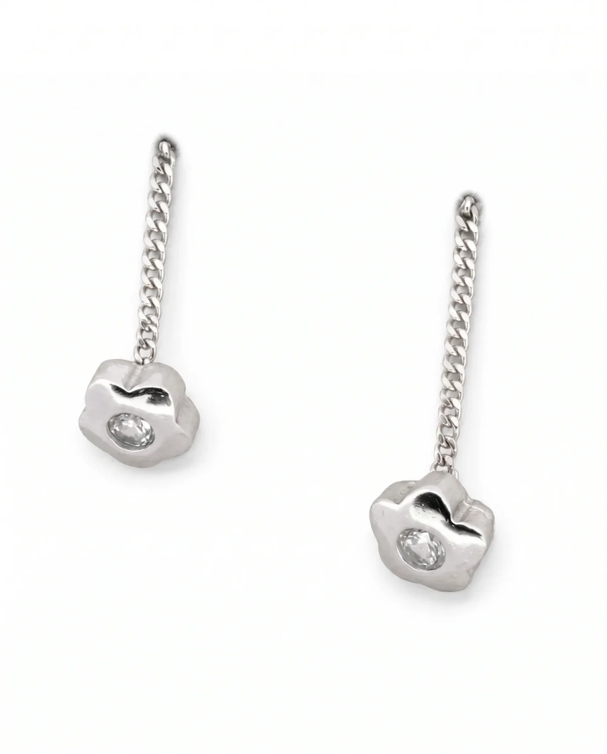 Round Solitaire CZ Sui Dhaga Threader Earrings in Rhodium Silver - Image 2