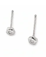 Round Solitaire CZ Sui Dhaga Threader Earrings in Rhodium Silver - Image 2