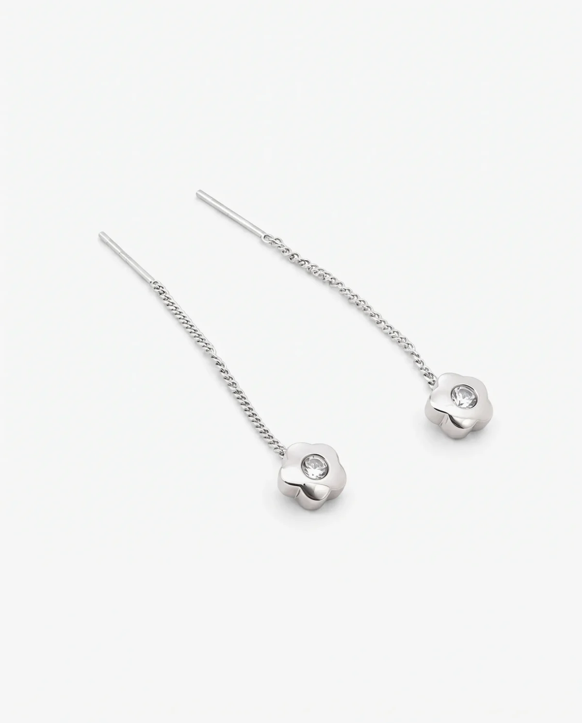 Round Solitaire CZ Sui Dhaga Threader Earrings in Rhodium Silver - Image 3