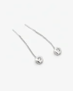 Round Solitaire CZ Sui Dhaga Threader Earrings in Rhodium Silver - Image 3