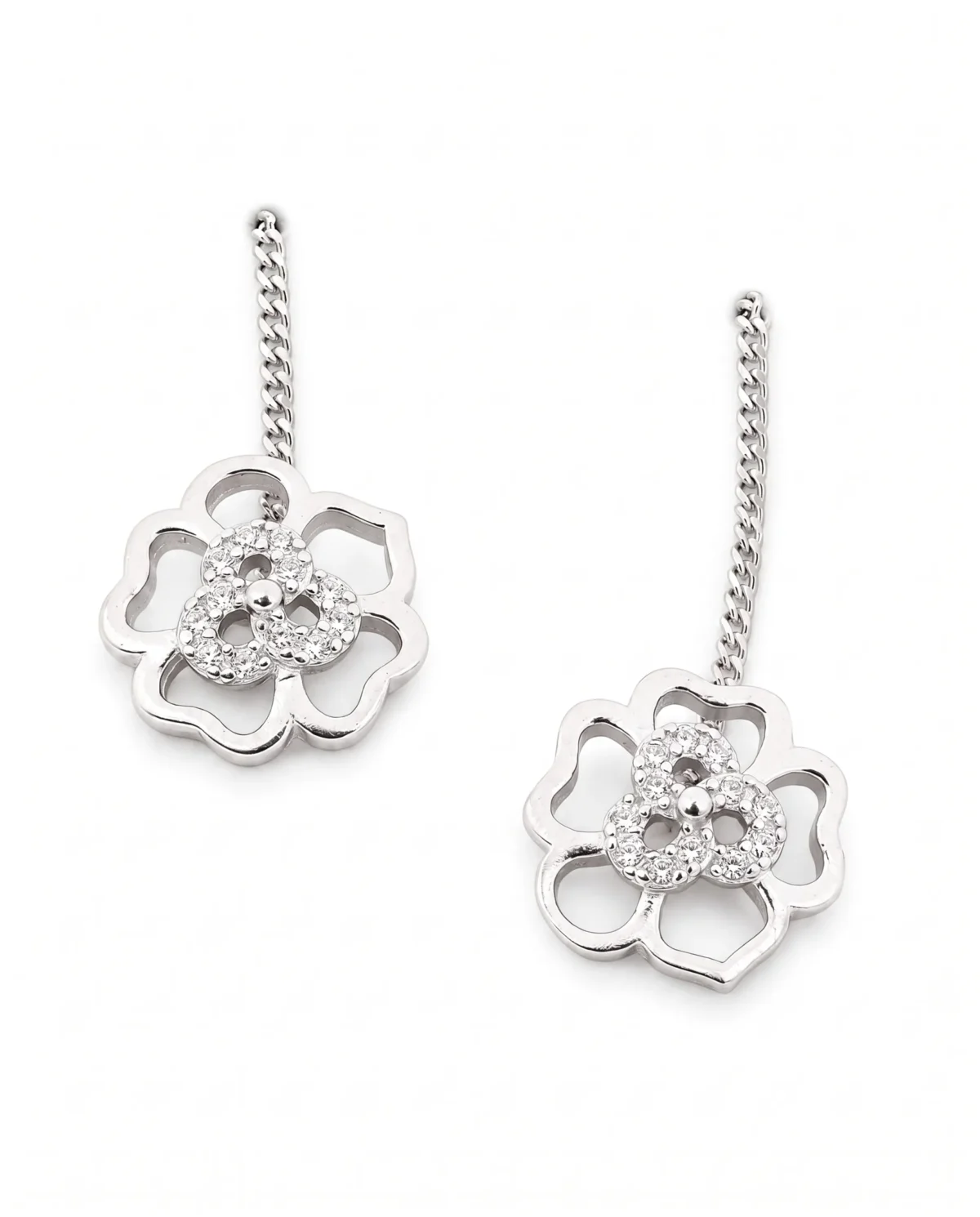 237_result Open Floral Mandala Sui Dhaga Threader Earrings in Rhodium Silver - Image 1