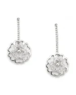 Filigree Circle Motif Sui Dhaga Threader Earrings in Rhodium Silver
