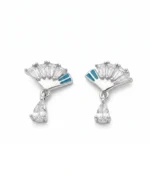 Vintage Art Deco Fan CZ Earrings in Rhodium Silver - Image 4