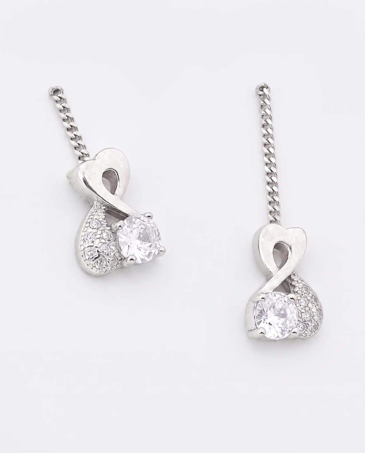 Dainty Bow CZ Sui Dhaga Threader Earrings in Rhodium Silver - Image 1