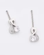 Dainty Bow CZ Sui Dhaga Threader Earrings in Rhodium Silver