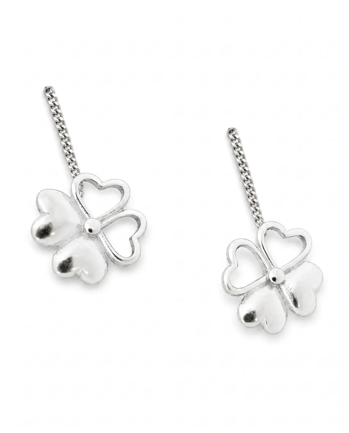 Four-Leaf Clover CZ Sui Dhaga Threader Earrings in Rhodium Silver - Image 1
