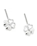 Four-Leaf Clover CZ Sui Dhaga Threader Earrings in Rhodium Silver